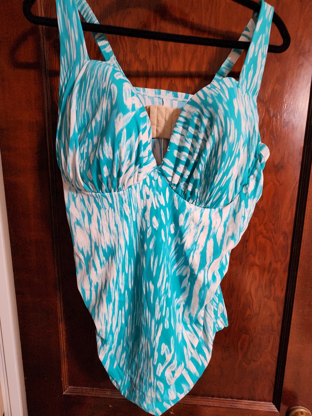 Cacique Turquoise and White Printed One-Piece Swimsuit